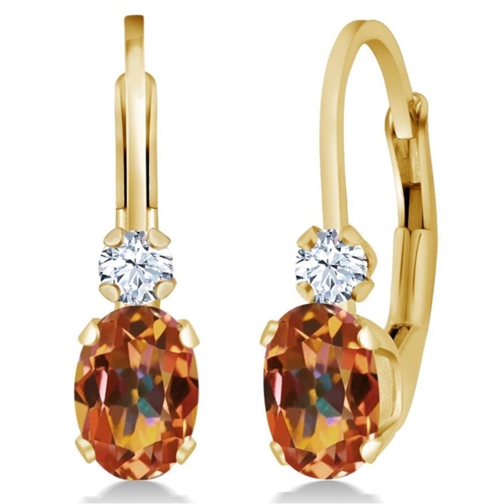 14K Yellow Gold 1.08 Cttw Ecstasy Mystic Topaz White Sapphire Leverback Earrings